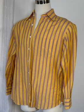 Domenico Vacca Italy Striped Shirt Men's 16.5 42 Large Yellow Pink Green